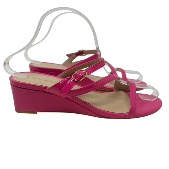 Stuart Weitzman Align II Buckle Patent Leather Wedge Sandal Pink Size US 8 - Picture 5 of 13